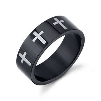 Черное кольцо из нержавеющей стали с крестообразным рисунком He Rocks