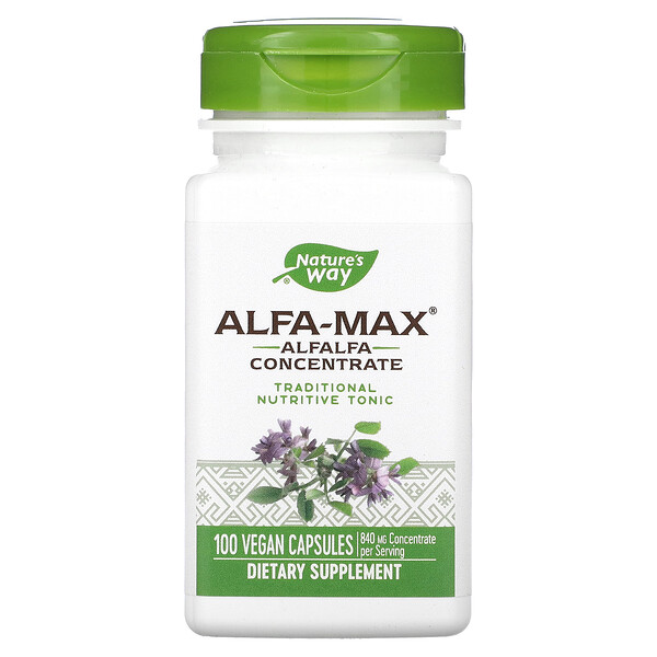Alfa-Max, Концентрат люцерны, 840 мг, 100 веганских капсул (420 мг на капсулу) Nature's Way