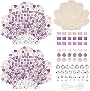 WEBEEDY Make 2 Seashell Glass Mosaic Kit Creativity DIY Mosaic Glass Kit for Adults Include Glass Mosaic Tiles, Wooden Chips, Ribbon Webeedy