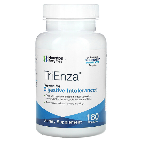 TriEnza, Ферменты для пищеварительных непереносимостей - 180 капсул - Houston Enzymes Houston Enzymes