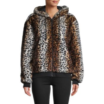 Куртка с капюшоном из искусственного меха с леопардовым принтом Blanc Noir