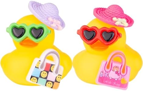 Car Rubber Duck Dashboard Decoration Squeak Ducks Car Ornaments Cute Duck Car Décor Accessories with Cute Hat Sunglasses and Bow(B4) MuMyer