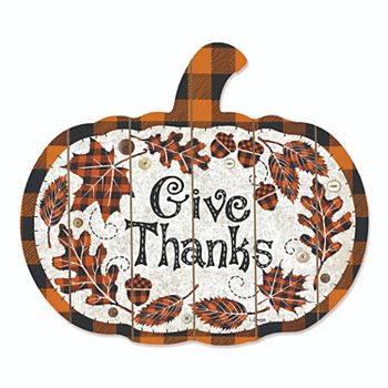 17" Black and Orange "Give Thanks" Pumpkin Hanging Thanksgiving Wall Decor Penny Lane Publishing