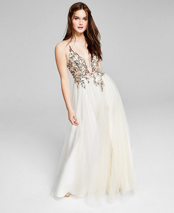 Juniors' Embroidered Ball Gown Blondie Nites