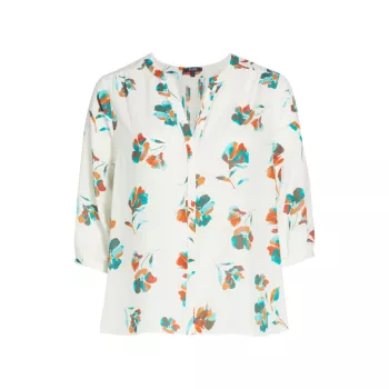 Блузка с защипами и цветочным принтом NYDJ