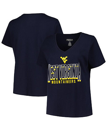 Женская темно-синяя футболка West Virginia Mountaineers размера плюс с v-образным вырезом и боковой линией Fanatics