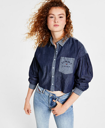 Женская двухцветная рубашка из шамбре на пуговицах спереди Tommy Jeans