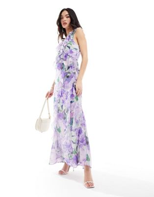 Hope & Ivy ruffle front maxi dress in lilac floral Hope & Ivy