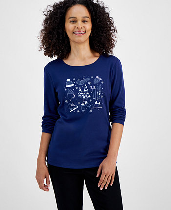 Women's Snowy Day Long-Sleeve Top, Created for Macy's Holiday Lane