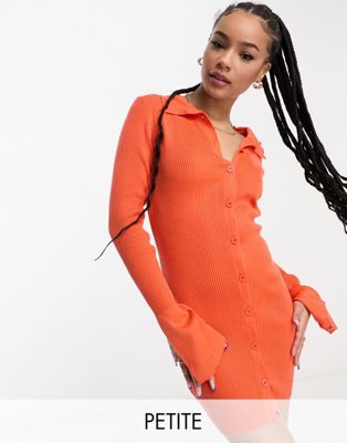 Ярко-оранжевое платье мини в рубчик на пуговицах Heartbreak Petite Heartbreak