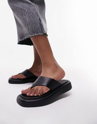 Topshop Jonah toe post footbed sandal in black TOPSHOP
