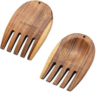 Muso Wood Acacia Salad Hands, Wooden Salad Tongs for Serving Salad Mixes, Set for Serving Salad Fruit on Your Kitchen Counter, 5.12" x 3.62" x 0.39", One Pair Muso wood