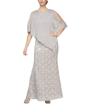 Миниатюрное кружевное платье-накидка с круглым вырезом и пайетками SL Fashions