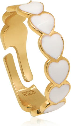 Регулируемое кольцо в форме сердца из стерлингового серебра 14 карат с белой французской эмалью GAB COS DESIGNS