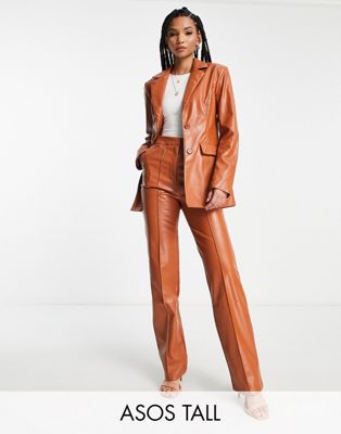 Ржаво-коричневый приталенный кожаный пиджак ASOS DESIGN Tall ASOS Tall