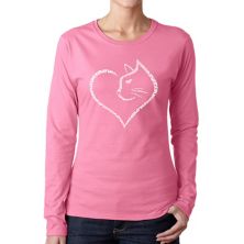 Cat Heart — женская футболка с длинным рукавом с надписью Word Art LA Pop Art
