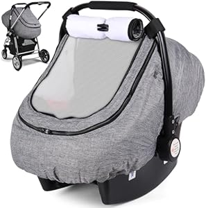 Rquite Car Seat Cover Baby, Winter Carseat Cover Boy Girl, Waterproof Infant Car Seat Cover, Warm Car Seat Canopy, Newborn Cold Weather Shield, Baby Carrier/Stroller Cover with 2 Layers Window, Black Rquite