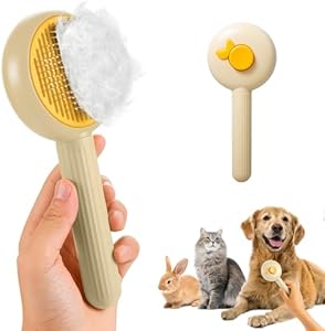 New pet brush,cat brush with release button,Self Cleaning Slicker Brush for Dogs & Cats,dog brush for shedding,puppy brush,Easy Desheding（Fruit green） Patepoby