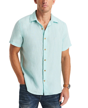 Men's Linen Solid-Color Short-Sleeve Classic-Fit Shirt Nautica