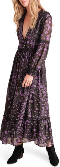 Ярусное платье макси с длинными рукавами и цветочным принтом Haute Hippie