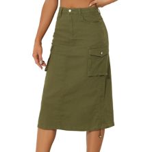 Cargo Skirt For Women's Y2k Adjustable Casual A-line Midi Long Denim Skirt ALLEGRA K