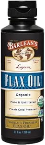 Barlean's Organic Lignan Flaxseed Oil Liquid (Жидкость) Supplement from Cold Pressed Flax Seeds, 7,230 mg ALA Omega-3 Fatty Acids for Skin and Hair Care, Vegan & Gluten Free, 8 oz (Унции) Barlean's