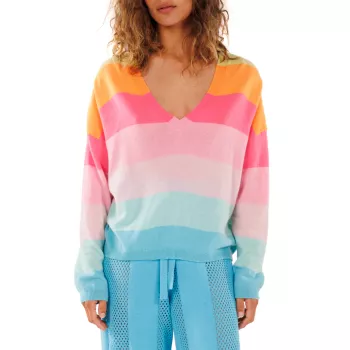 Кашемировый свитер с V-образным вырезом и цветными блоками Crush Cashmere