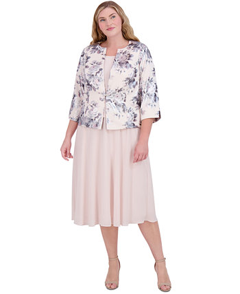 Plus Size 3/4-Sleeve Jacket & Sleeveless Midi Dress Jessica Howard