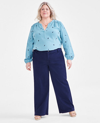 Саржевые брюки больших размеров с высокой посадкой и широкими штанинами, созданные для Macy's Style & Co