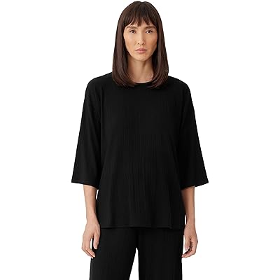 Стильная длинная футболка Eileen Fisher с круглым вырезом и короткими рукавами, 94% Tencel™ и 6% спандекс Eileen Fisher