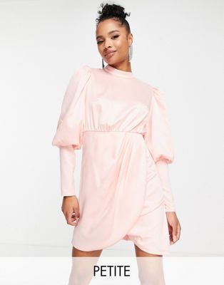 Collective the Label Petite exclusive high neck satin mini dress in powder pink Collective The Label Petite