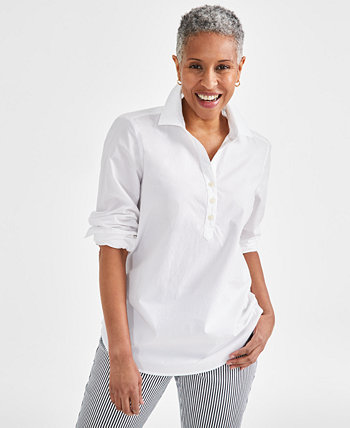 Женская хлопковая рубашка Popover с разрезом с принтом, созданная для Macy's Style & Co