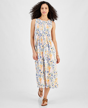 Women's Floral Print Smocked Sleeveless Midi Dress Tommy Hilfiger