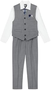 Nautica boys 4 piece Formal Suit Set, Vest, Pants, Collared Dress Shirt, and Tie Nautica