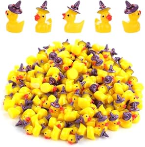 100pcs Mini Resin Ducks Bulk, Miniature Halloween Ducks Small Witch Hat Resin Duck Figurine Tiny Resin Ducks for Crafts School Halloween Decoration (1 Style) Xihircd