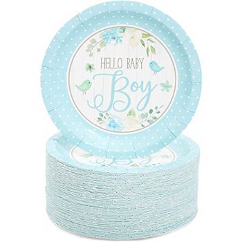 80pcs Hello Baby Boy Disposable Paper Plates 7" For Baby Shower Cake Dessert Blue Panda