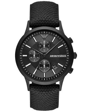 Мужские часы с хронографом, черным ремешком из силиконовой ткани, 43 мм Emporio Armani