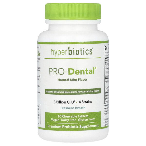 PRO-Dental, Натуральная мята, 3 миллиарда КОЕ, 90 жевательных таблеток Hyperbiotics
