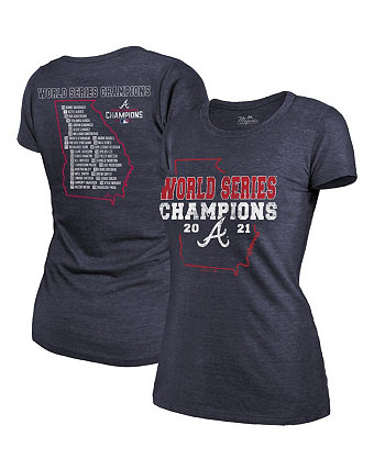 Женская футболка Threads Navy Atlanta Braves 2021 World Series Champions Roster Tri-Blend Majestic