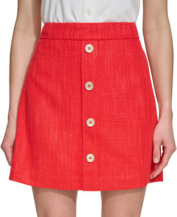 Женская твидовая мини-юбка с искусственными пуговицами спереди DKNY