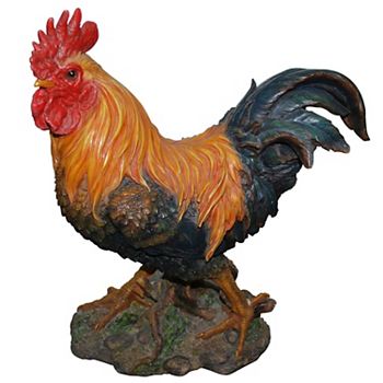 16" Red and Orange Rooster Standing Outdoor Statue Hi-Line Gifts