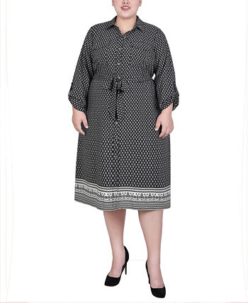 Платье-рубашка с поясом и поясом на рукавах 3/4 Плюс размер NY Collection