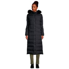 Женское длинное стеганое зимнее пальто с капюшоном из искусственного меха с капюшоном Lands 'End Lands' End