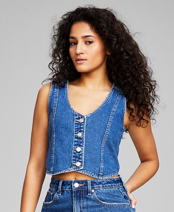 Women's Cropped Denim Vest, Created for Macy's And Now This