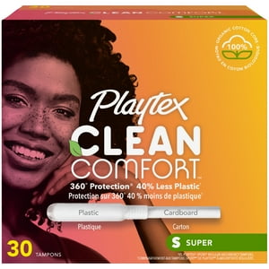 Playtex Clean Comfort Organic Cotton Tampons, Super Absorbency, Unscented, 30 Ct Playtex