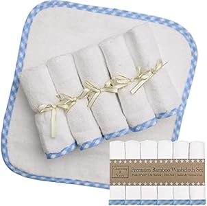 Channing & Yates - Premium Baby Washcloths - (6-Pack) Viscose Made from Bamboo Organic Baby Wash Cloths - Thick & Soft - Great for Eczema - Adult Face Washcloths (Blue on White) Channing & Yates