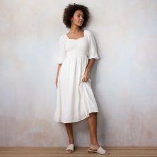Женское платье миди с длинными рукавами и присборками LC Lauren Conrad LC Lauren Conrad