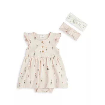 Платье-боди Petit Lem с принтом тюльпанов для маленьких девочек и amp; Набор повязок на голову Firsts by Petit Lem