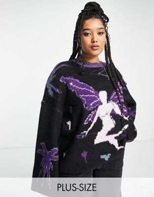 Daisy Street Plus Y2K oversized knitted sweater with fairy graphic Daisy Street Plus