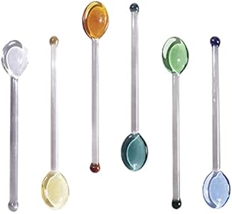 6Pcs glass mixing Glass, Glass Stirring Rod Glass Teaspoons Stirring for Salt Sugar Tea Coffee Cocktail Cold ice cream Drink party fruit Doitool